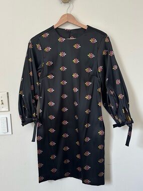 Cynthia Rowley Black Long-Sleeve Floral Shift Dress
